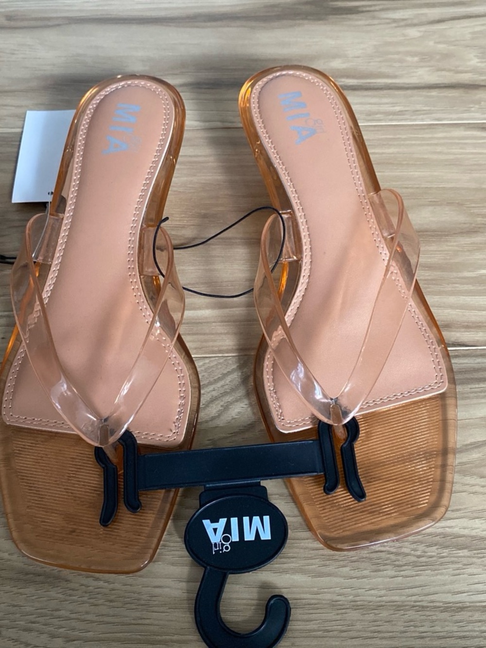 MIA Clear-Strap Slide Sandals with Peach Footbed